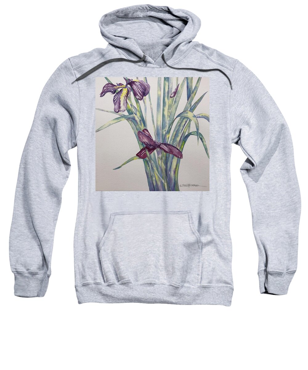 Japanese Iris Sweatshirt featuring the painting Ancient Awakening by Tara Moorman