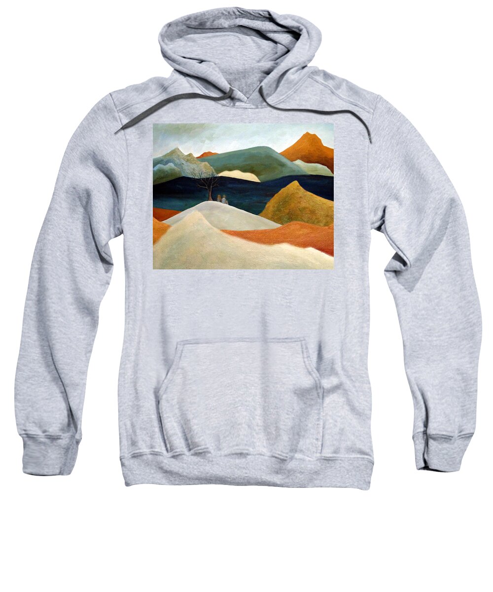 Mountains Sweatshirt featuring the painting Us Two With A View by Angeles M Pomata