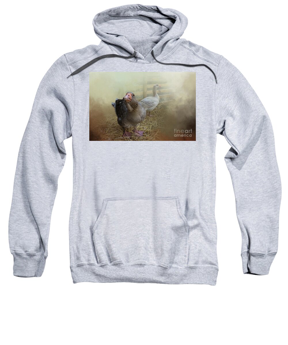 Toulouse Geese Sweatshirt featuring the photograph At the Farm by Eva Lechner