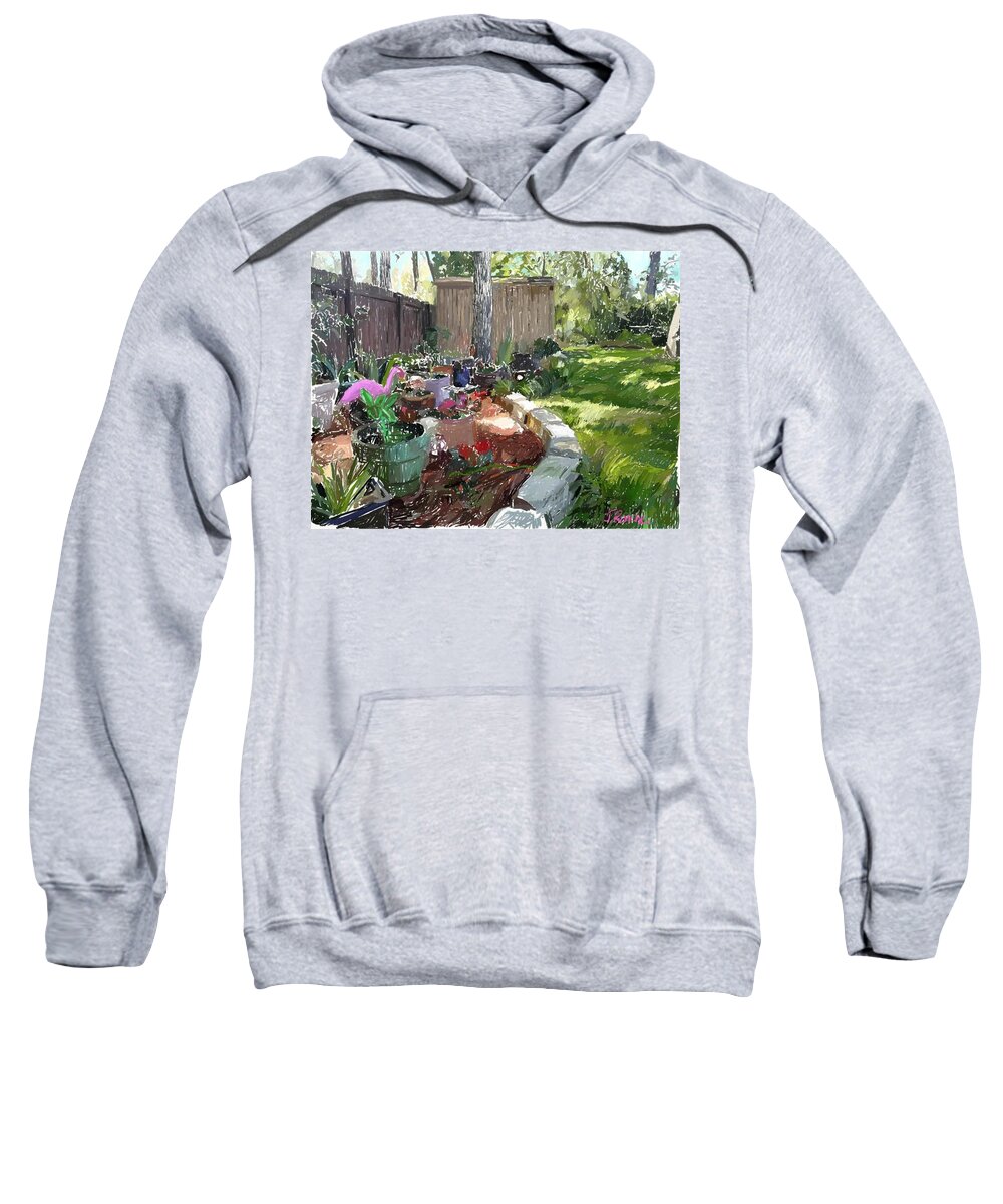 Backyard Sweatshirt featuring the digital art Backyard Garden by Joe Roache
