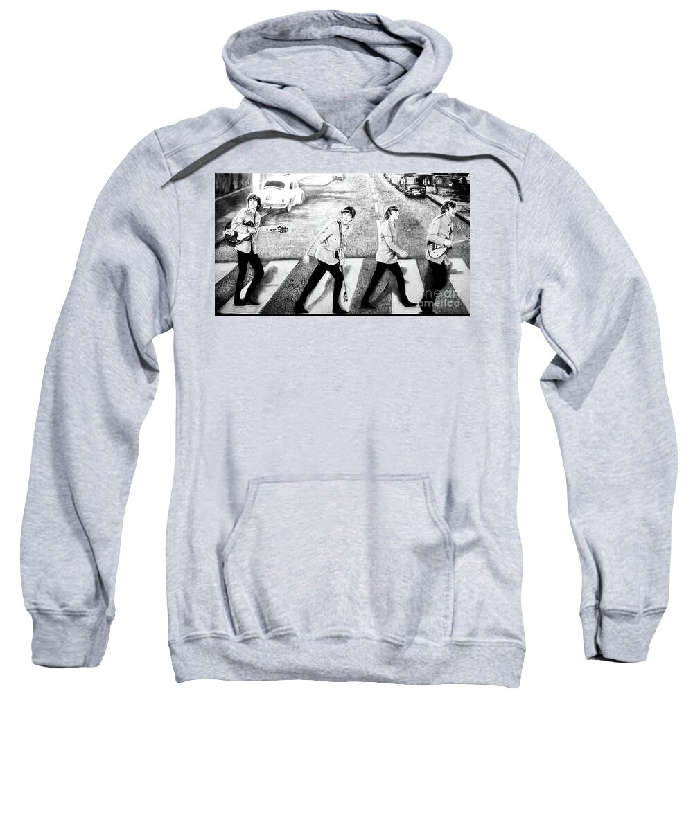 Beatles Sweatshirt featuring the painting Beatles other Abbey Road B/W by Leland Castro