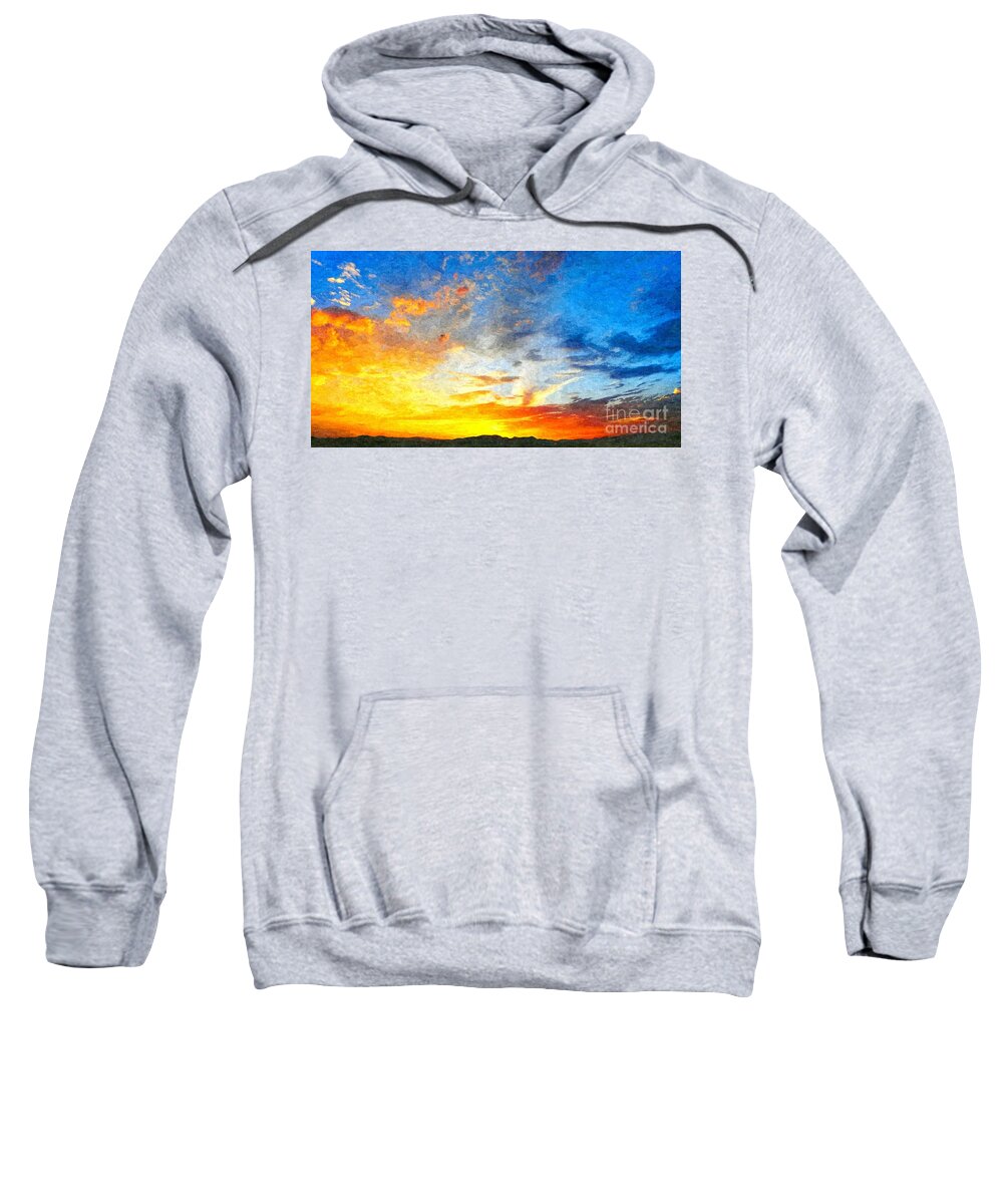Background Sweatshirt featuring the photograph Beautiful sunset in landscape in nature with warm sky, digital a by Joaquin Corbalan