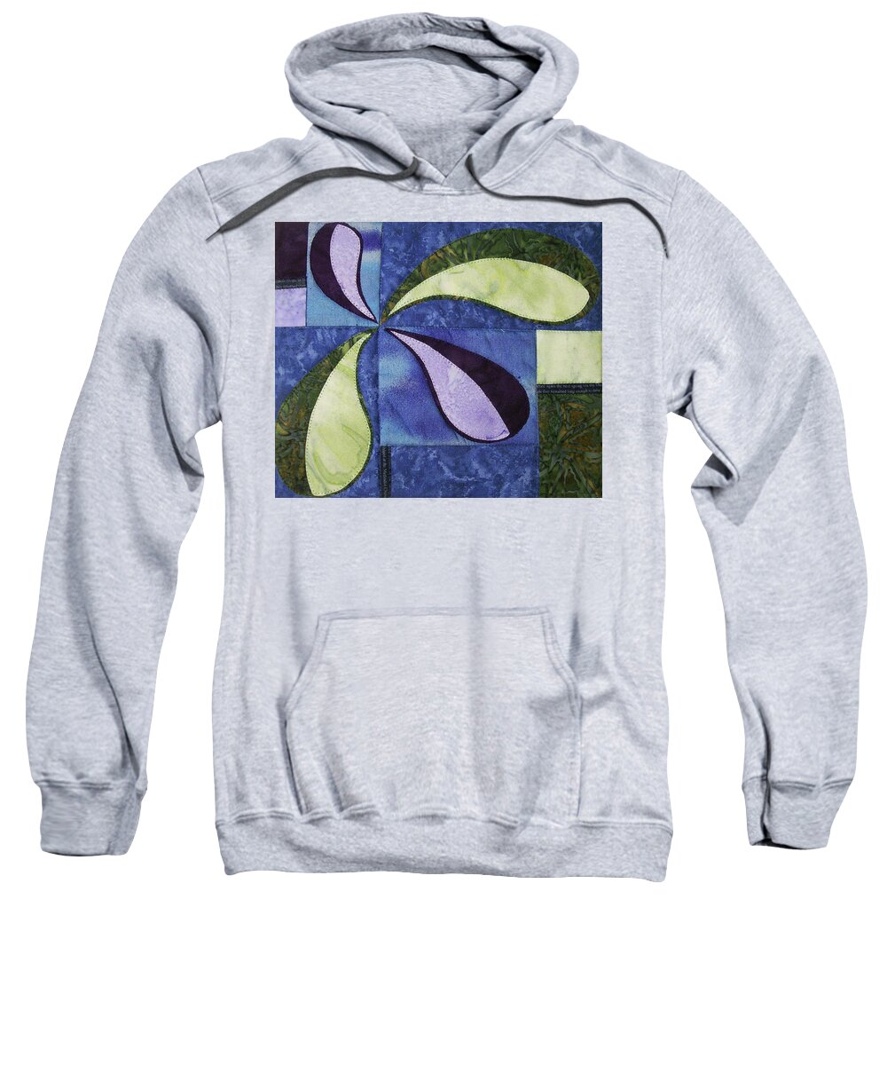 Abstract Blue Green Purple Art Quilt Sweatshirt featuring the tapestry - textile Bent Out Of Shape by Pam Geisel