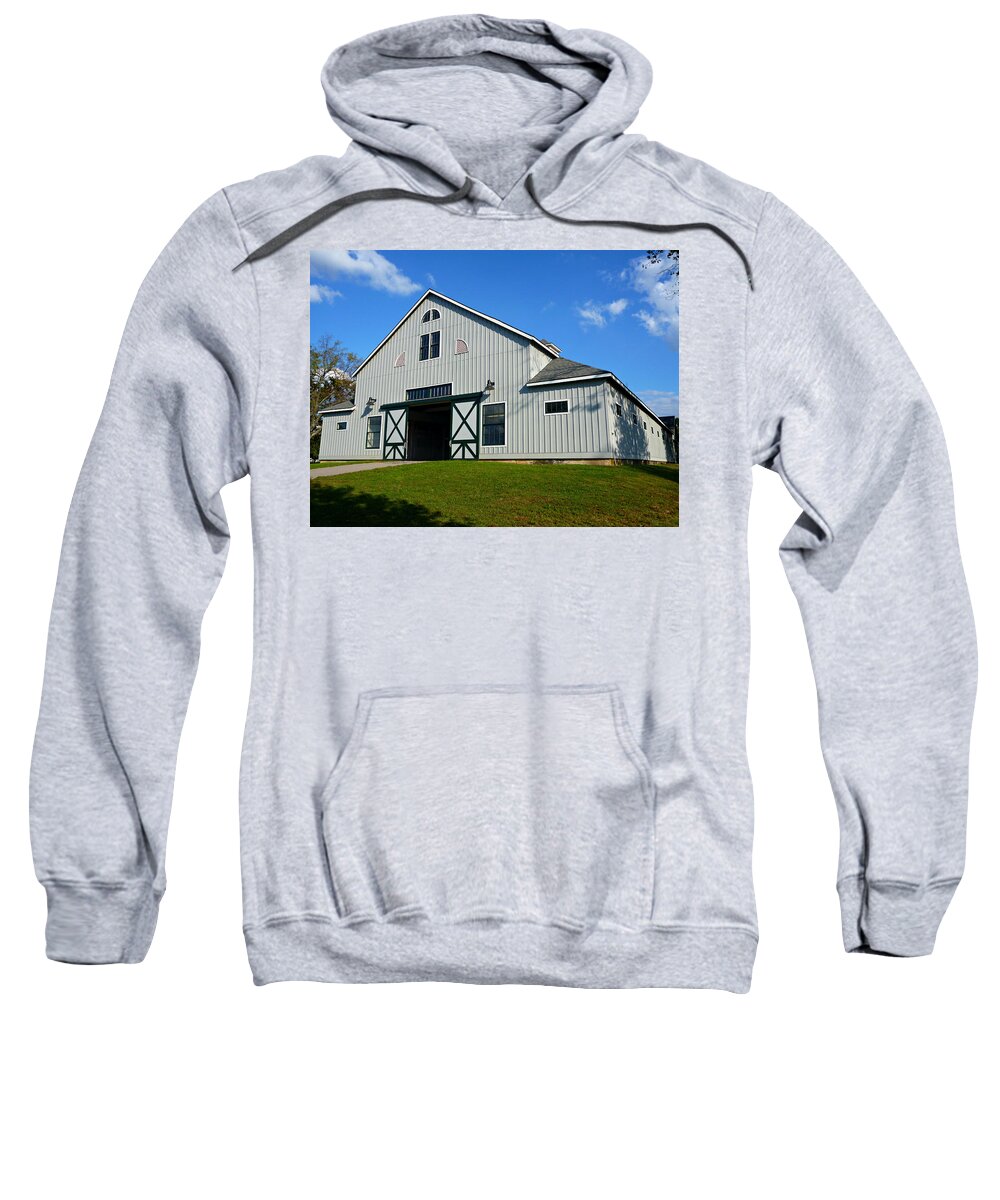 Big Barn Sweatshirt featuring the photograph Big Barn with Blue Skies by Mike McBrayer
