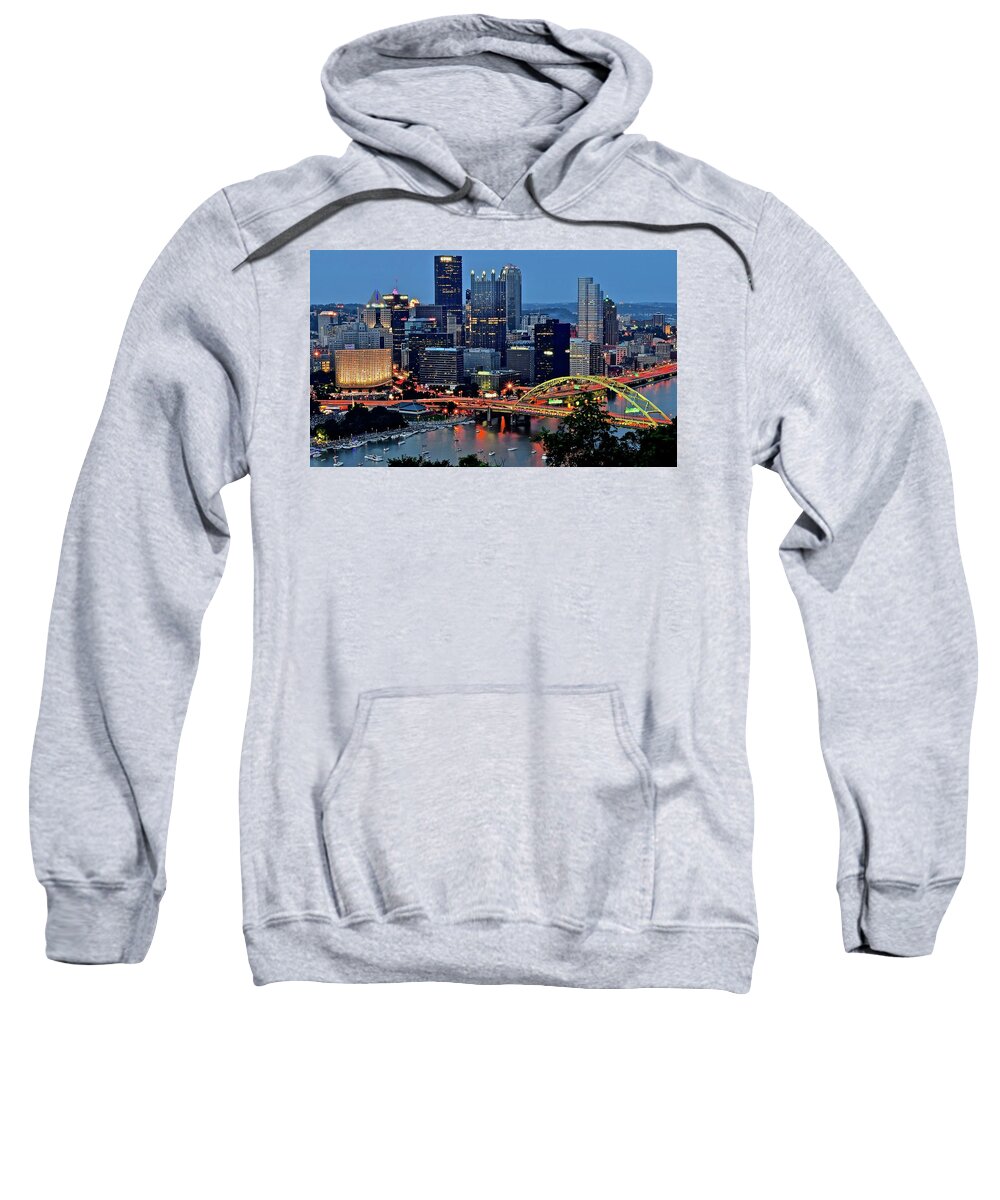 Pittsburgh Sweatshirt featuring the photograph Blue Hour in Pittsburgh by Frozen in Time Fine Art Photography