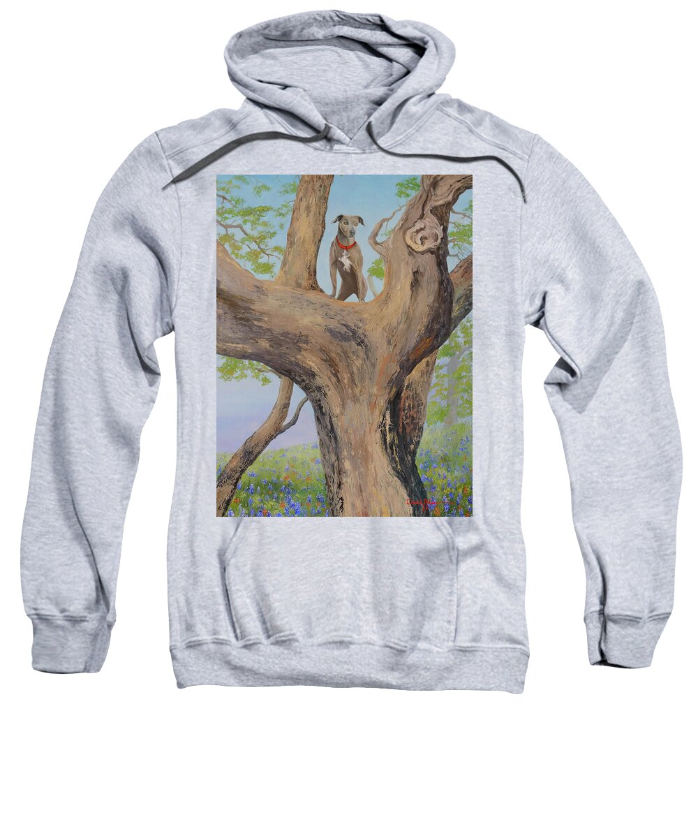 Dog Sweatshirt featuring the painting Blue Lacy in a Tree by Daniel Adams