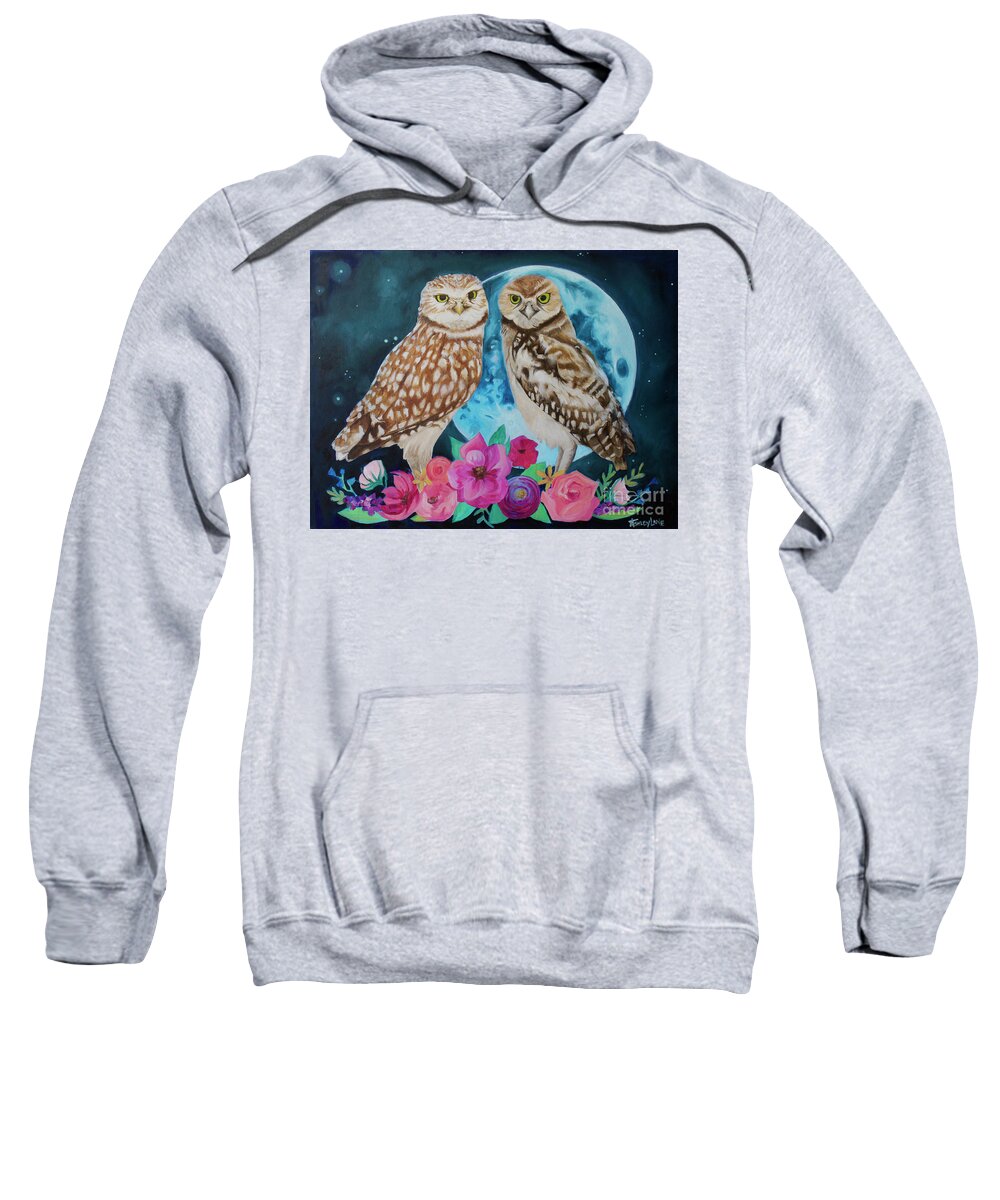 Owls Sweatshirt featuring the painting Blue Moon Blooming by Ashley Lane