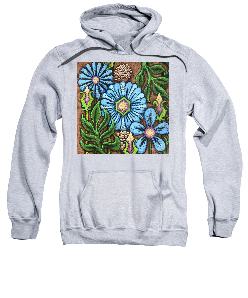 Flower Sweatshirt featuring the painting Brown and Blue Floral 1 by Amy E Fraser