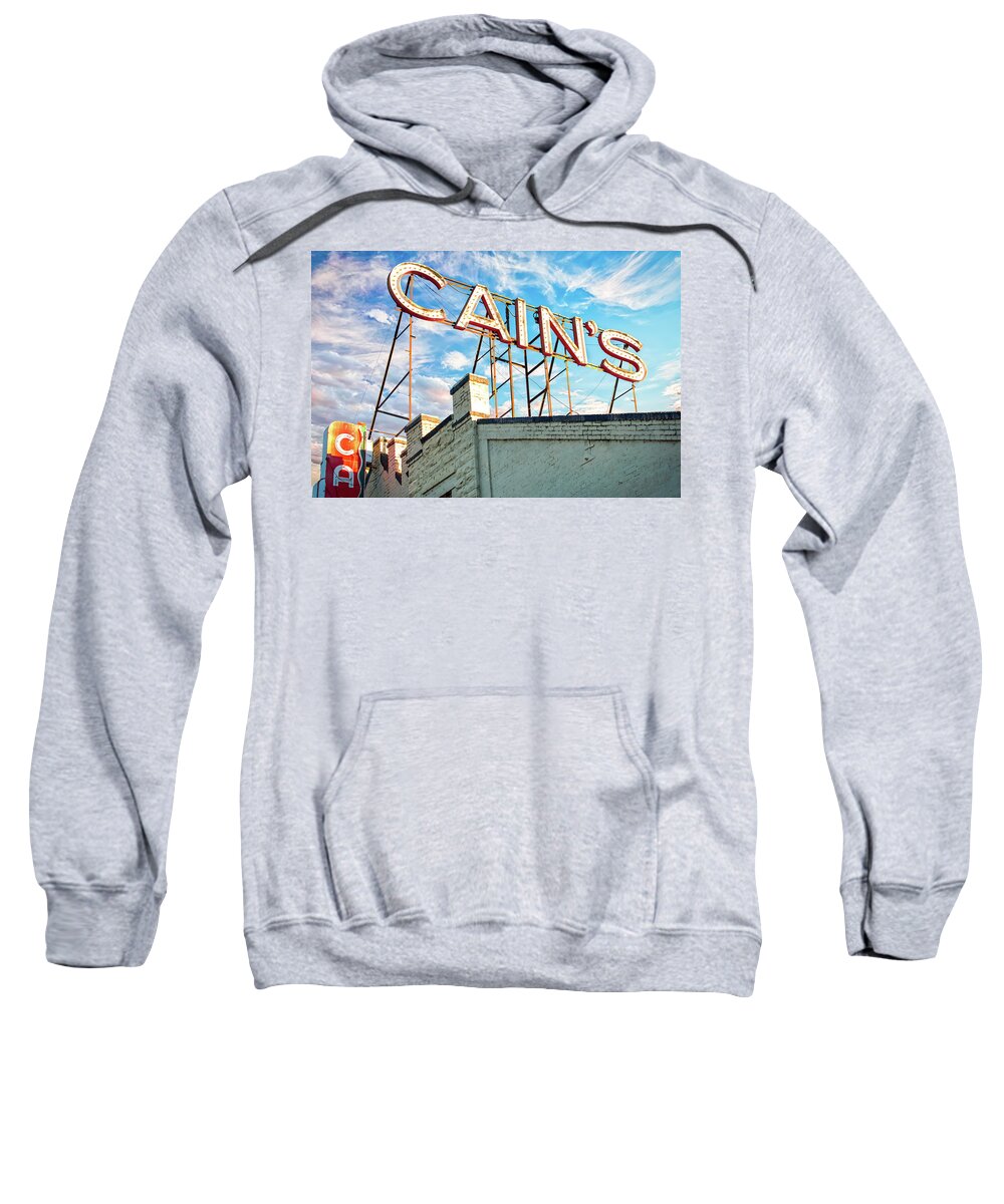 America Sweatshirt featuring the photograph Cains Ballroom Music Hall - Downtown Tulsa Cityscape by Gregory Ballos