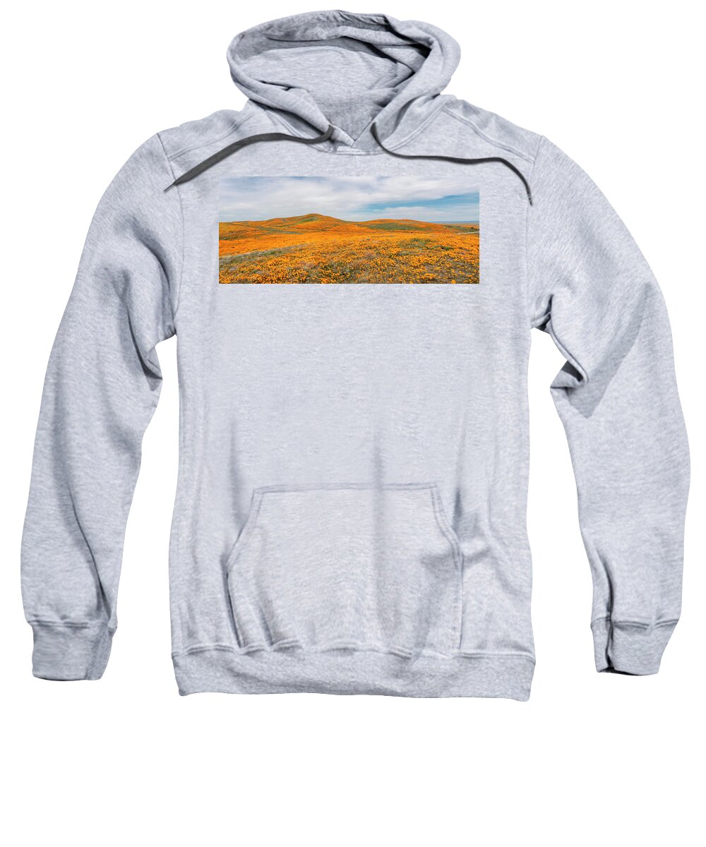 Poppies Sweatshirt featuring the photograph California Poppy Superbloom 2019 - Panorama by Gene Parks