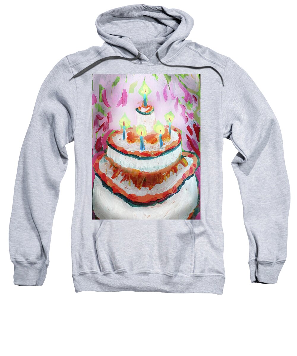 Candles Sweatshirt featuring the painting Celebration cake by Tilly Strauss