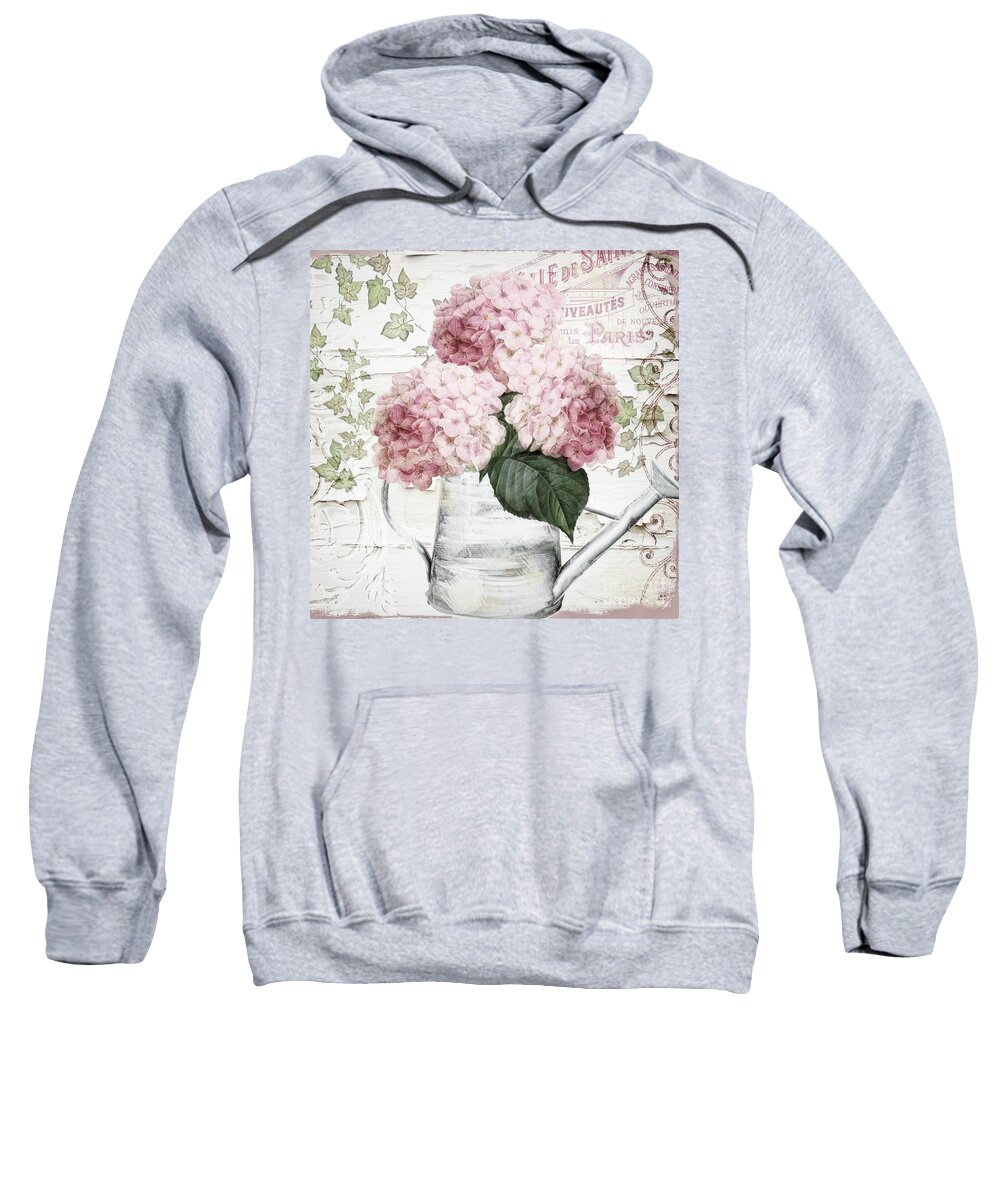 Shabby Cottage Sweatshirt featuring the painting Chalet d' Ete Hydrangea redux by Mindy Sommers