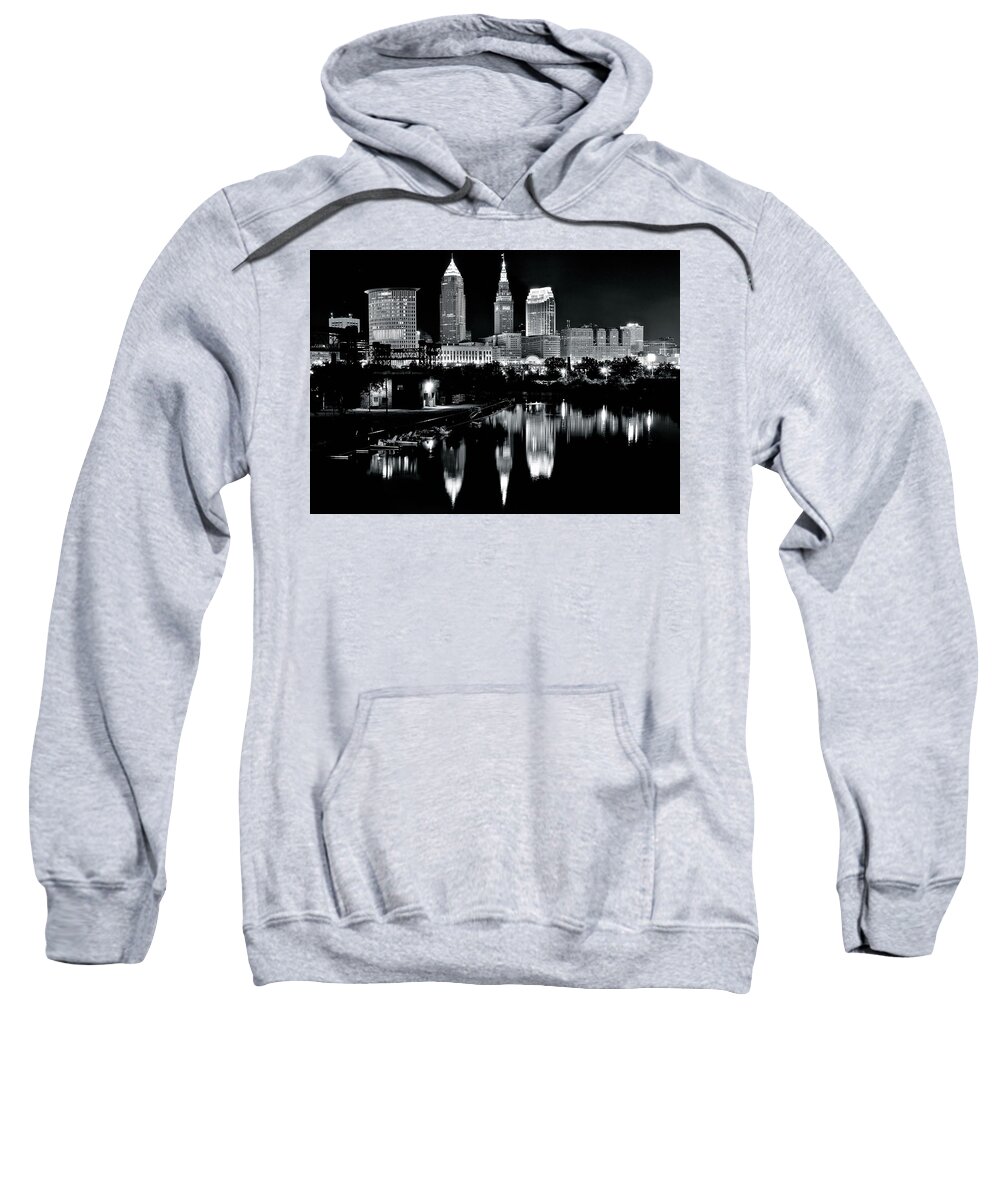 Cleveland Sweatshirt featuring the photograph Charcoal Night View of Cleveland by Frozen in Time Fine Art Photography