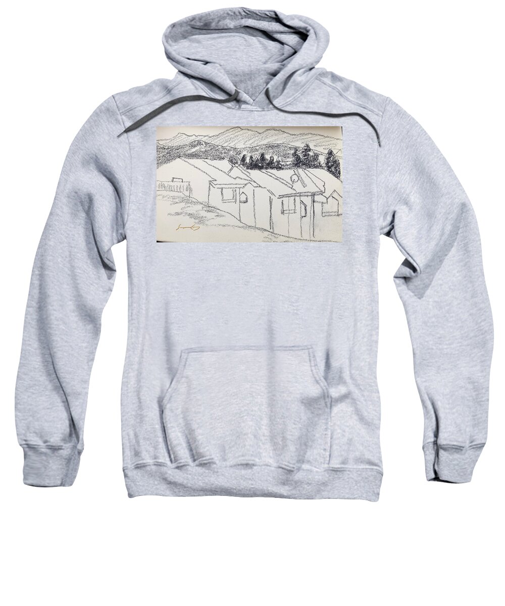 Pencil Sweatshirt featuring the drawing Charcoal Pencil Houses1.jpg by Suzanne Giuriati Cerny