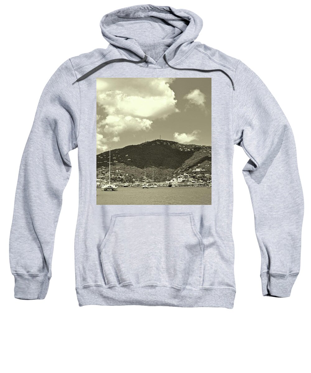 Charlotte Amalie Harbor Sweatshirt featuring the photograph Charlotte Amalie Harbor in Sepia by Climate Change VI - Sales