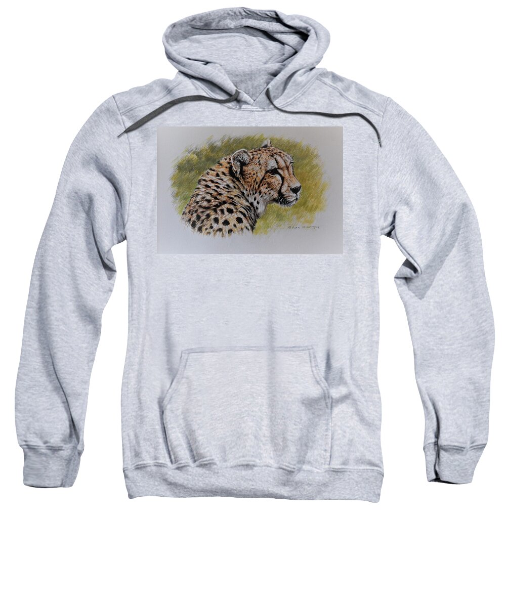 Paintings Sweatshirt featuring the painting Cheetah Watercolour Portrait by Alan M Hunt