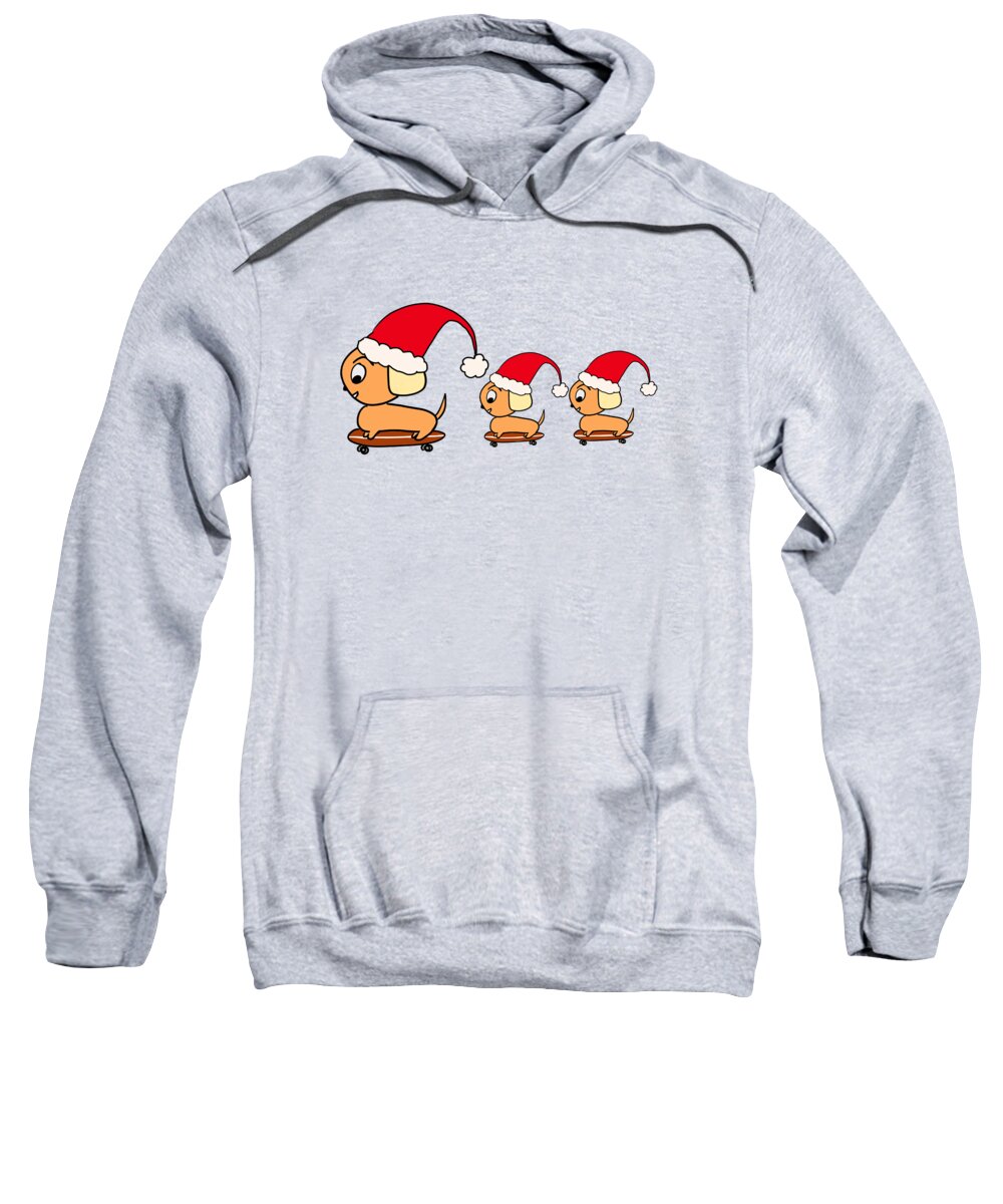 Skateboard Sweatshirt featuring the digital art Christmas Dog and Puppies on Skateboards in Santa Hats by Barefoot Bodeez Art