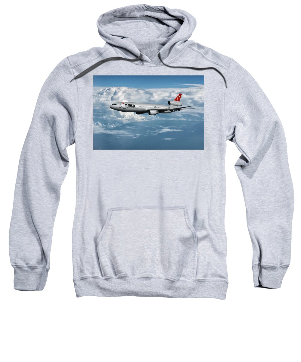Northwest Airlines Sweatshirt featuring the mixed media Classic Northwest Airlines DC-10-30 by Erik Simonsen