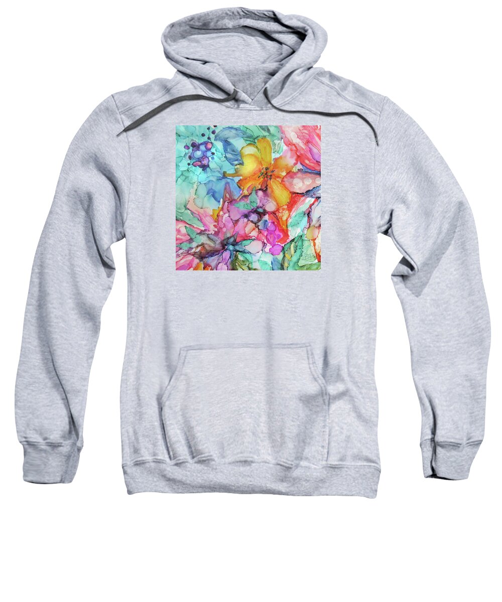Colorful Flowers Sweatshirt featuring the painting Colorful Flowers by Jean Batzell Fitzgerald