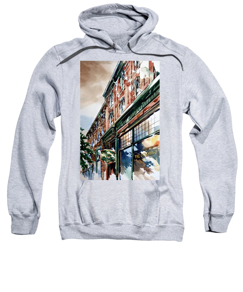 #watercolor #landscape #cityscape #columbia #columbiapa #oldbuildings #columbiawater Sweatshirt featuring the painting Columbia Water by Mick Williams