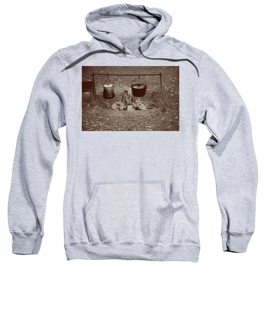 Sepia Sweatshirt featuring the photograph Cowboy Camp by T Lynn Dodsworth