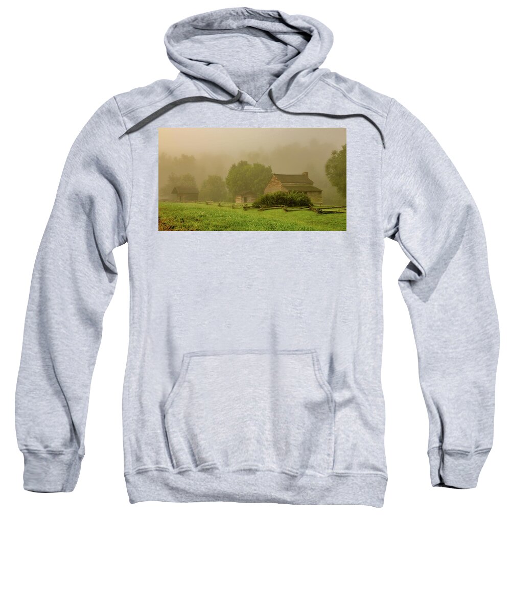 Cades Cove Sweatshirt featuring the photograph Cozy Cove Morning by Marcy Wielfaert