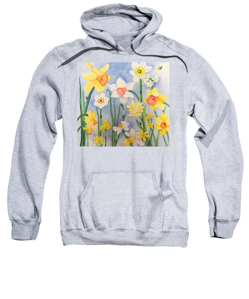 Daffodil Sweatshirt featuring the painting Daffodilia by Beth Fontenot