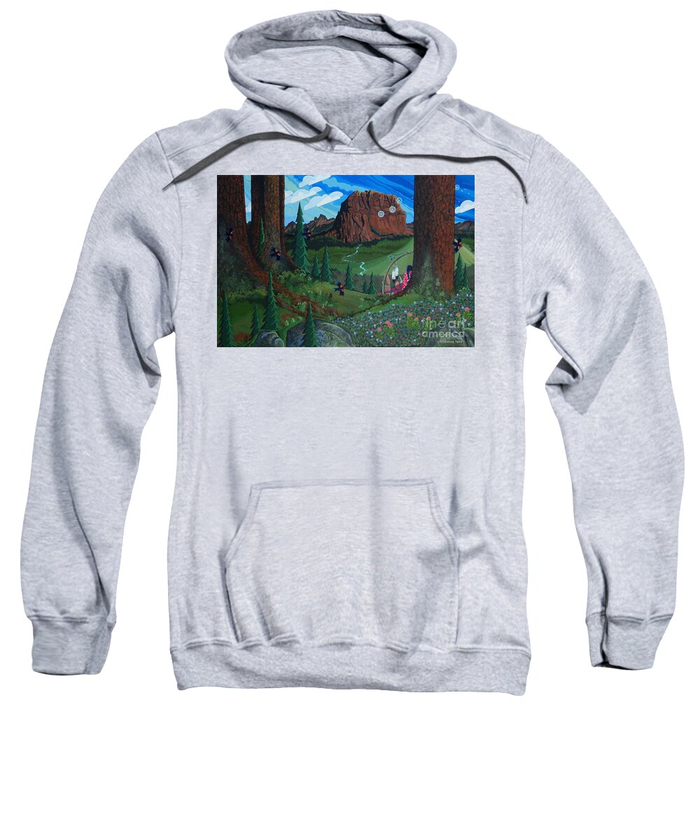 Native Sweatshirt featuring the painting Day One, A Plea to the Ancestors by Chholing Taha