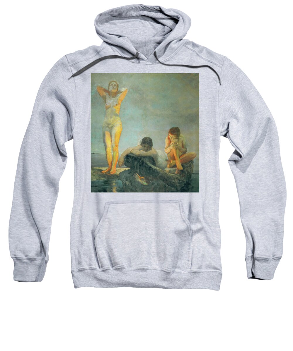 Max Klinger Sweatshirt featuring the painting Die blaue Stunde-The Blue Hour Oil on canvas, 191,5 x 176 cm. by Max Klinger -1857-1920-