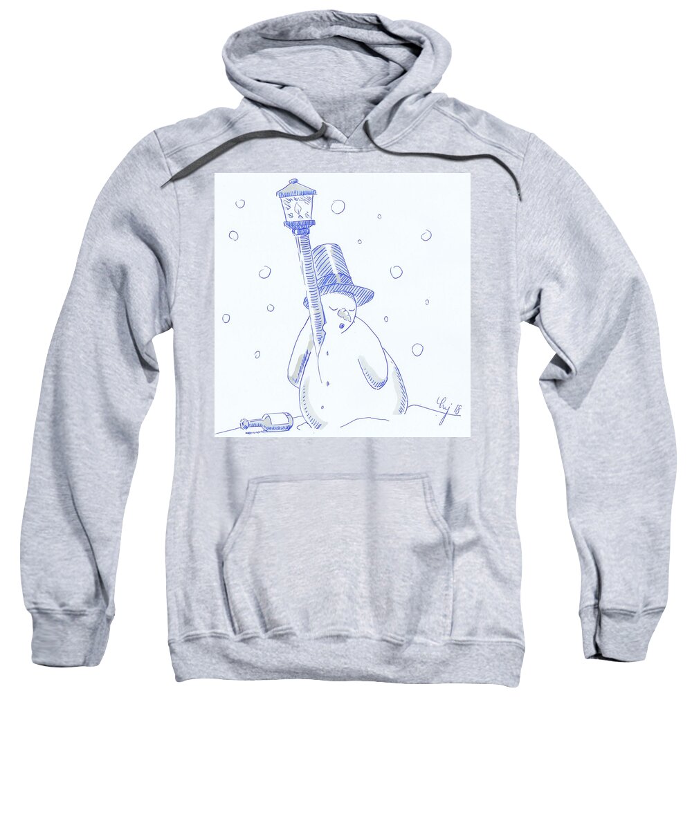  Sweatshirt featuring the drawing Drunk snowman sleeping christmas cartoon by Mike Jory