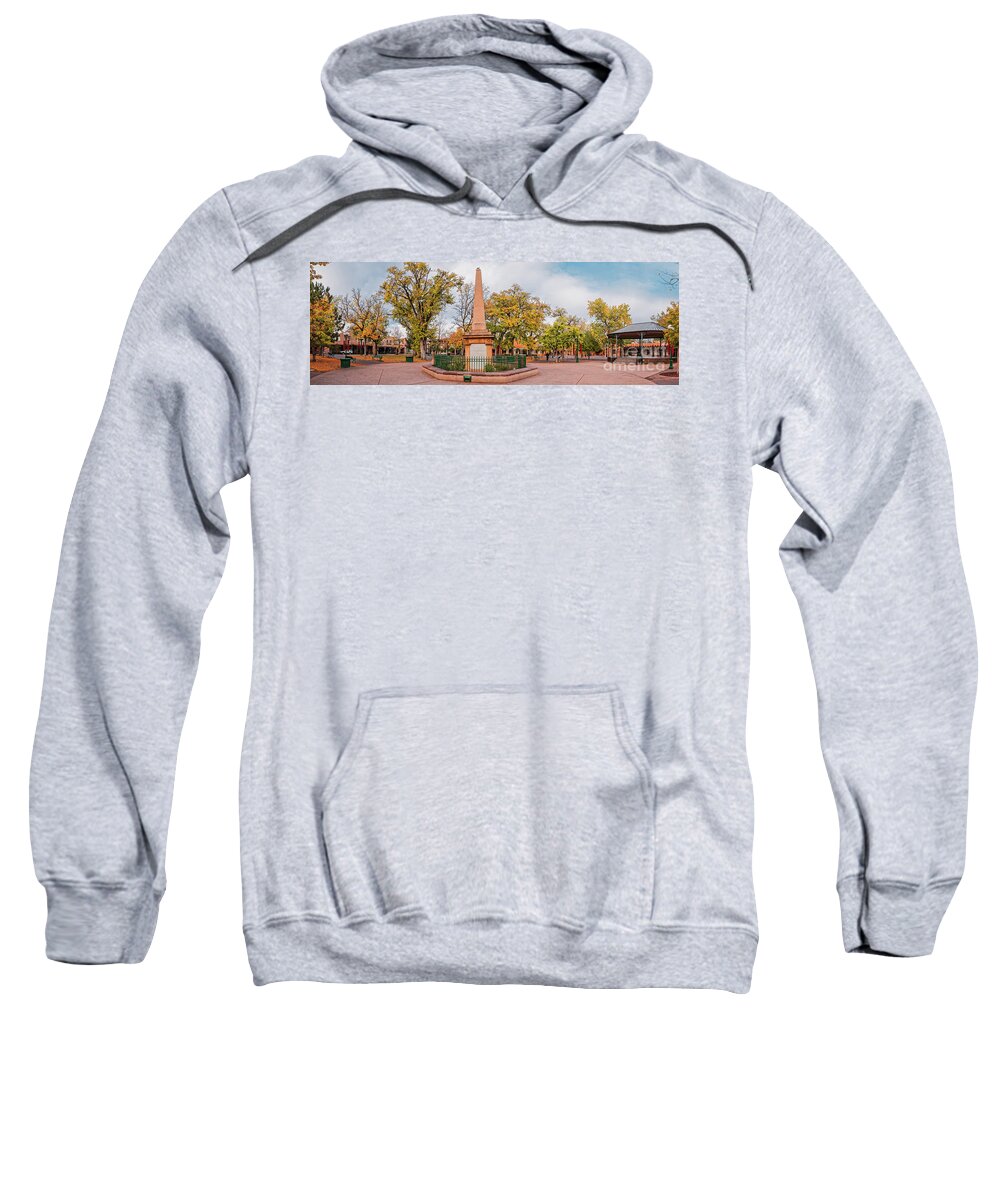 Santa Fe Sweatshirt featuring the photograph Early Morning Panorama of Santa Fe Plaza - New Mexico Land of Enchantment by Silvio Ligutti