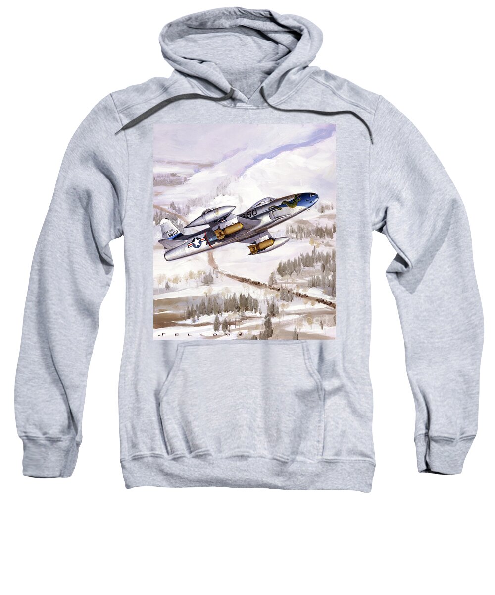 Military Aircraft Sweatshirt featuring the painting Lockheed F-80C Shooting Star by Jack Fellows