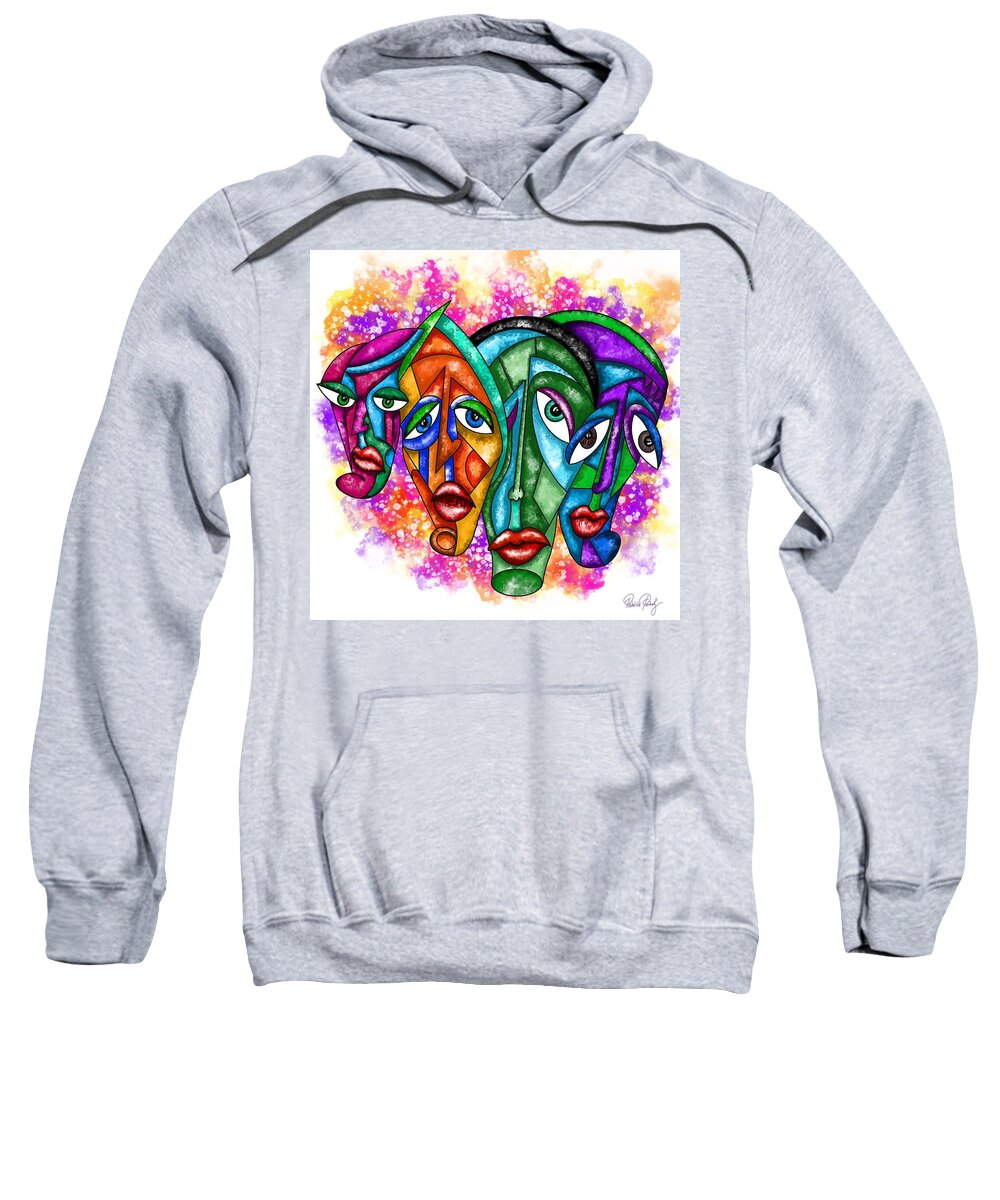 Faces Sweatshirt featuring the painting Faces - Abstract Painting by Patricia Piotrak