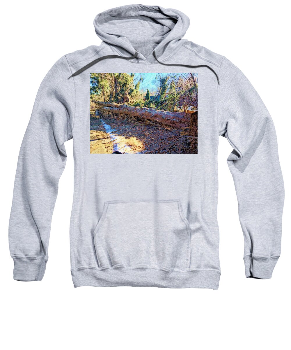 Photoshopped Image Sweatshirt featuring the digital art Felled Tree after the Storm by Steve Glines