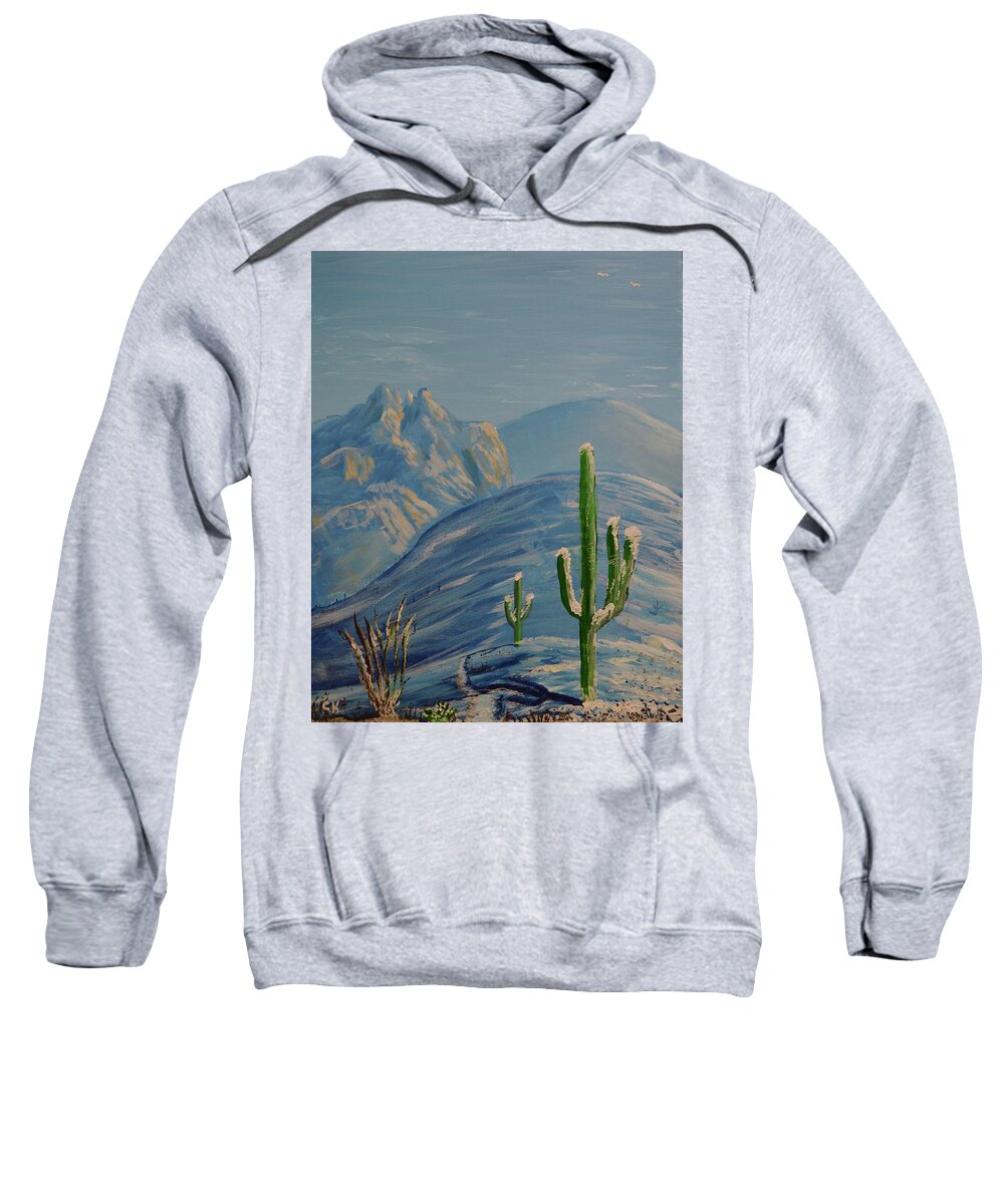 Finger Sweatshirt featuring the painting Finger Rock Trail Snow, Tucson, Arizona by Chance Kafka