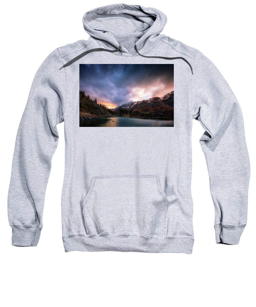 Sunrise Sweatshirt featuring the photograph First alpine glow by Dominique Dubied
