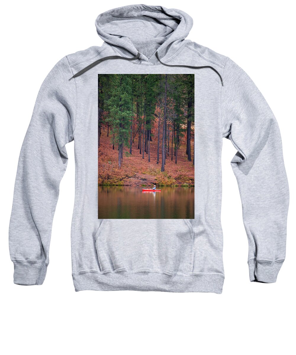 Fisherman Sweatshirt featuring the photograph Fishing Fenton Lake by Jeff Phillippi