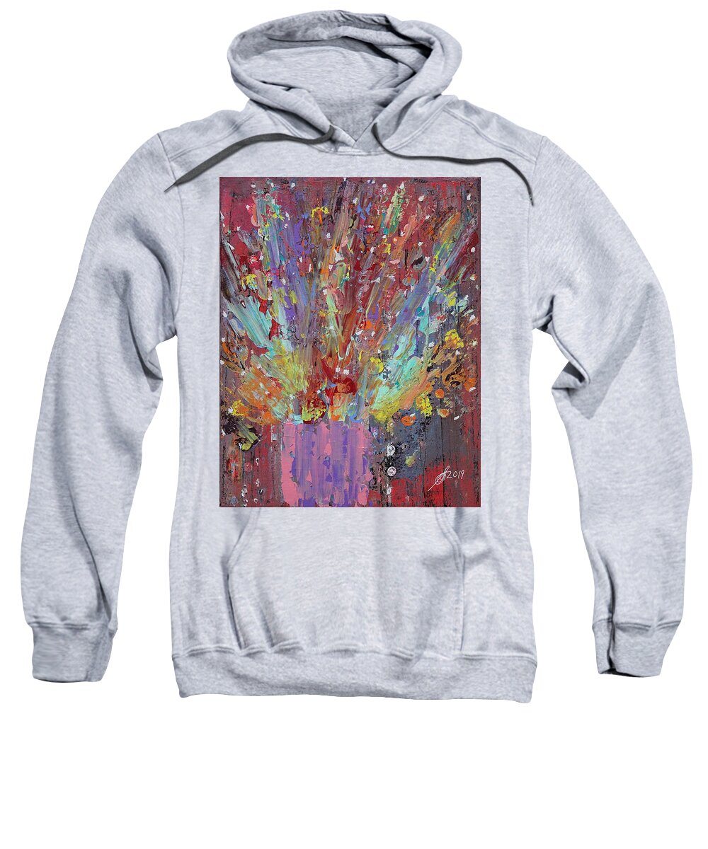 Flowers Sweatshirt featuring the painting Floral Burst original painting by Sol Luckman