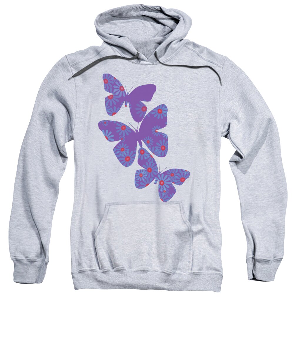 Butterfly Sweatshirt featuring the digital art Floral Butterflies in Purple and Liiving Coral by Marianne Campolongo