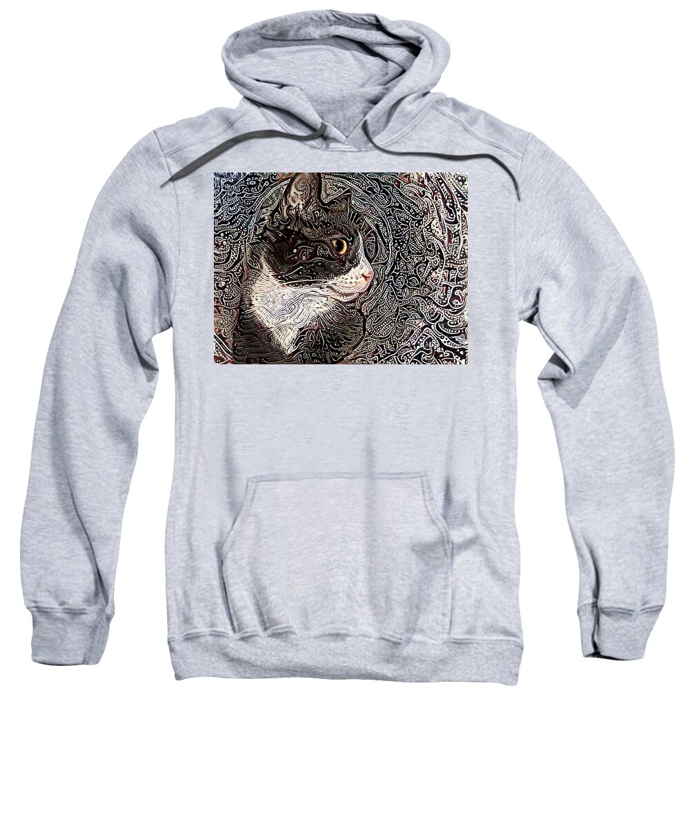 Tuxedo Cat Sweatshirt featuring the digital art Franklyn the Tuxedo Cat by Peggy Collins