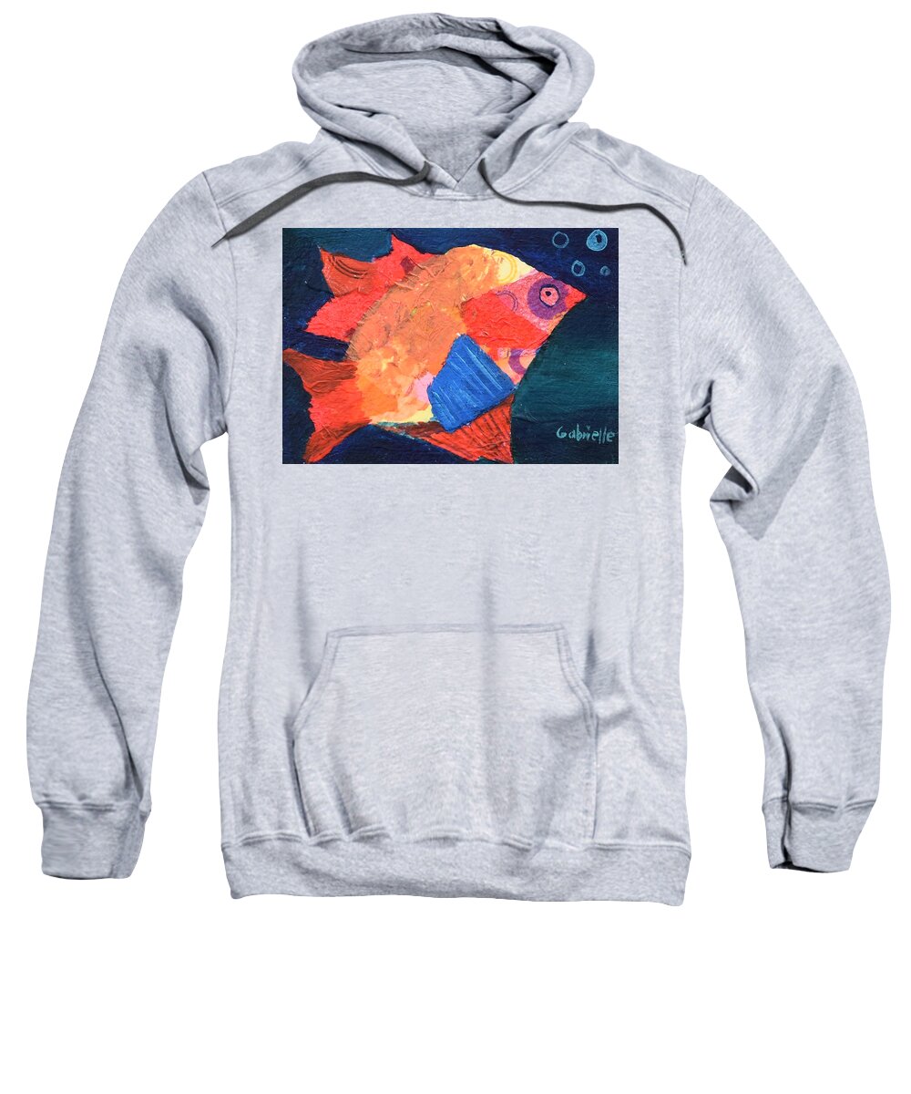 Fish Sweatshirt featuring the mixed media Funny Fish by Gabrielle Munoz