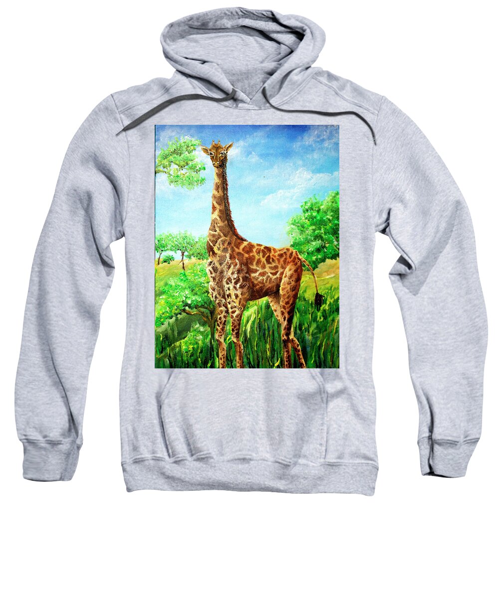 Giraffe Sweatshirt featuring the painting Giraffe by Medea Ioseliani
