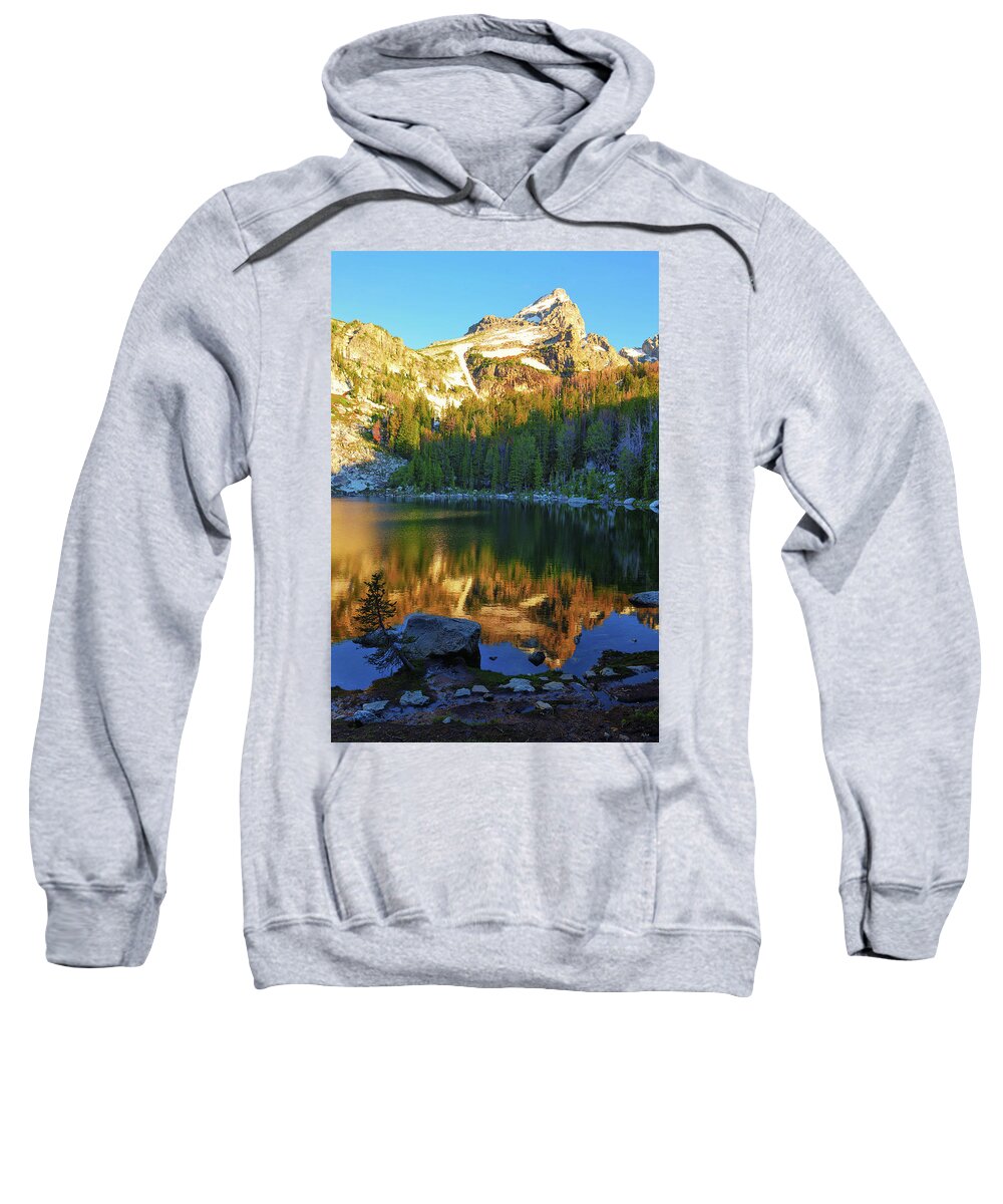 Grand Teton Sweatshirt featuring the photograph Grand Reflections at Surprise Lake by Greg Norrell