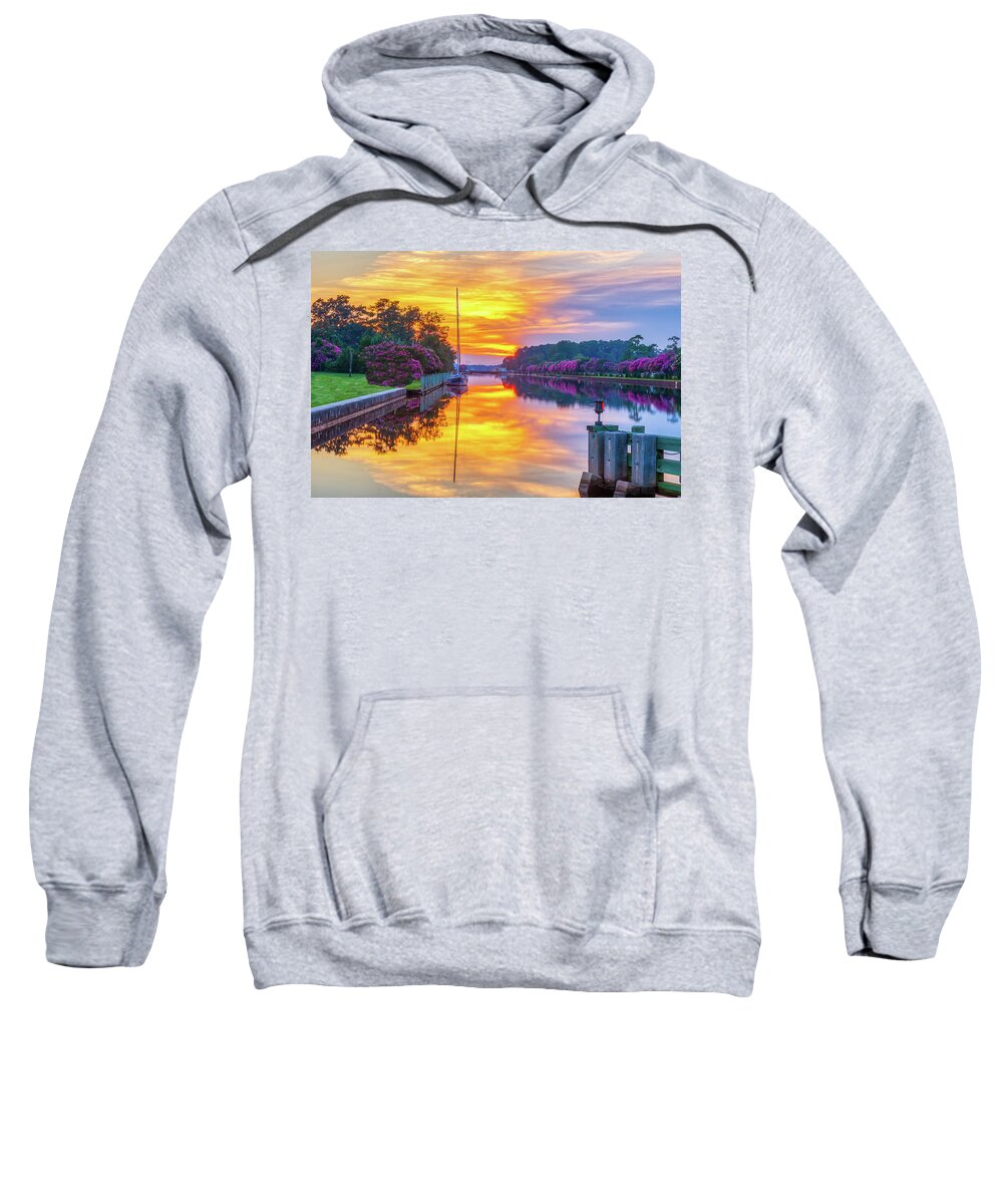 Albemarle Sweatshirt featuring the photograph Great Bridge Sunset Reflections by Donna Twiford