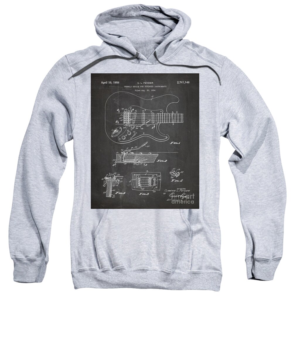 Guitar Tremelo Sweatshirt featuring the digital art Guitar Tremelo Patent, Fender Tremelo Art - Chalkboard by Patent Press