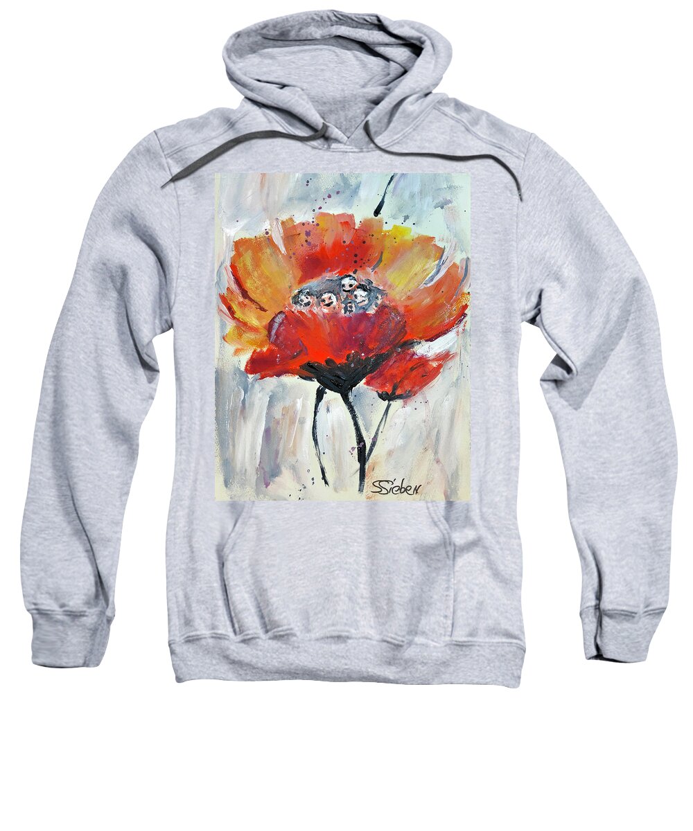 Red Poppy Sweatshirt featuring the painting Happy Poppy by Sharon Sieben