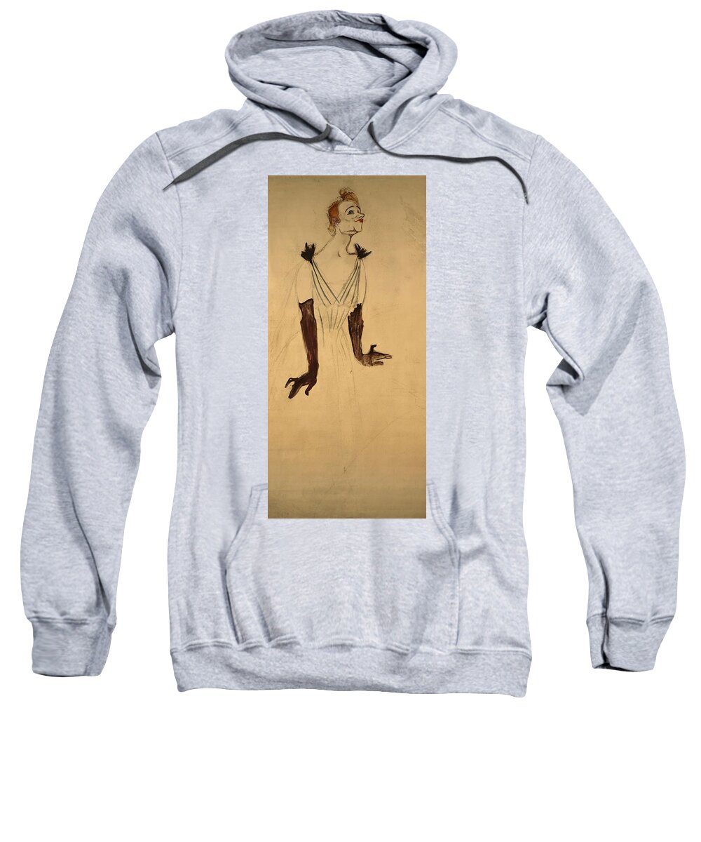 Henri De Toulouse-lautrec Sweatshirt featuring the drawing Henri de Toulouse-Lautrec / 'Yvette Guilbert', 1894, 186 x 93 cm. by Henri de Toulouse Lautrec -1864-1901-