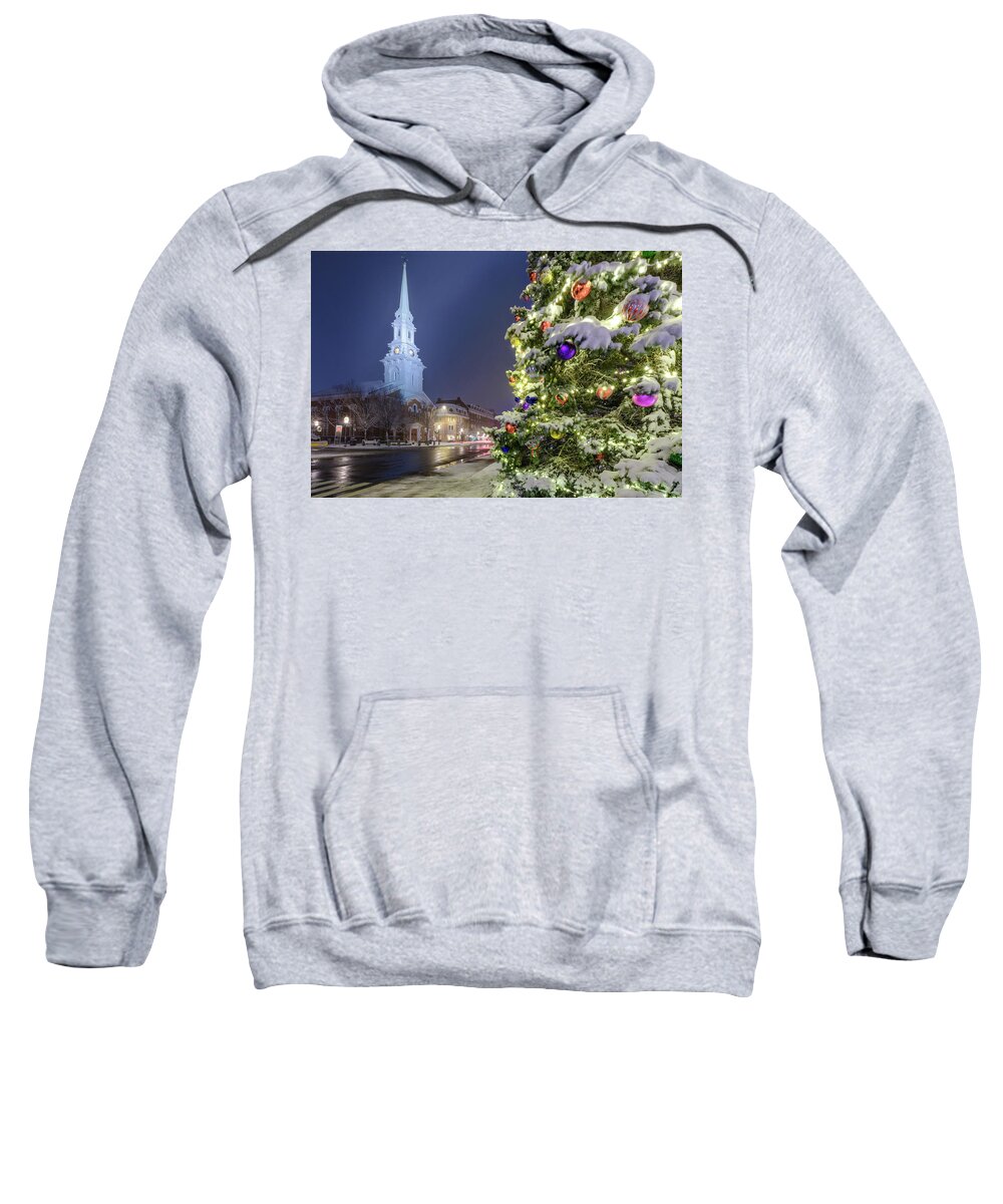 Snow Sweatshirt featuring the photograph Holiday Snow, Market Square by Jeff Sinon