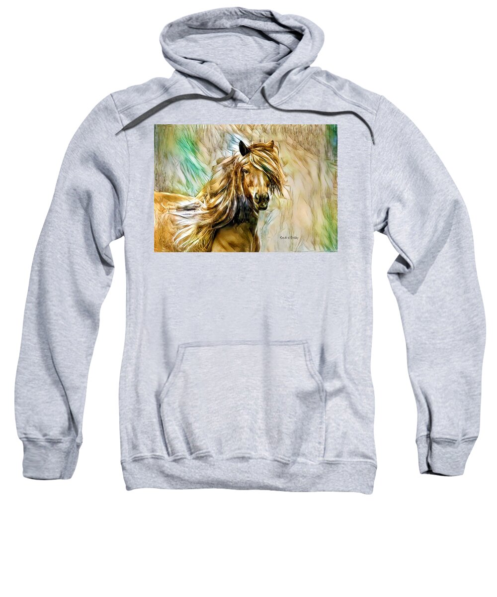 Horse Sweatshirt featuring the photograph Horse Portait Painted Digital Art by Sandi OReilly