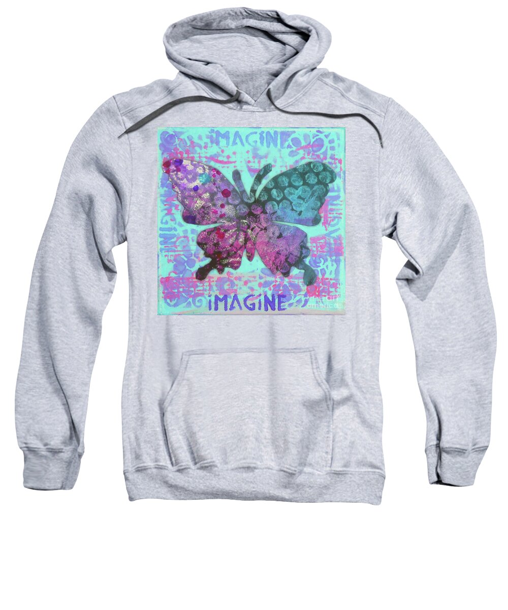Butterfly Sweatshirt featuring the mixed media Imagine Butterfly 2 by Lisa Crisman